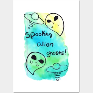 Spooky Alien Ghosts Watercolor Posters and Art